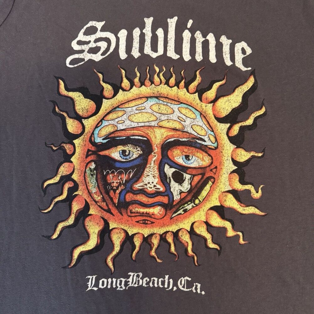 Sublime Women’s XL Graphic T Shirt Sun Face Long Beach CA Black Band Tee - Picture 2 of 6